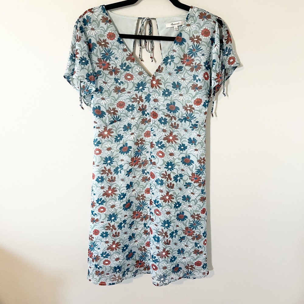 Madewell Wildflower Garden Open Back Mini Dress Blue Floral L8536 Size 4